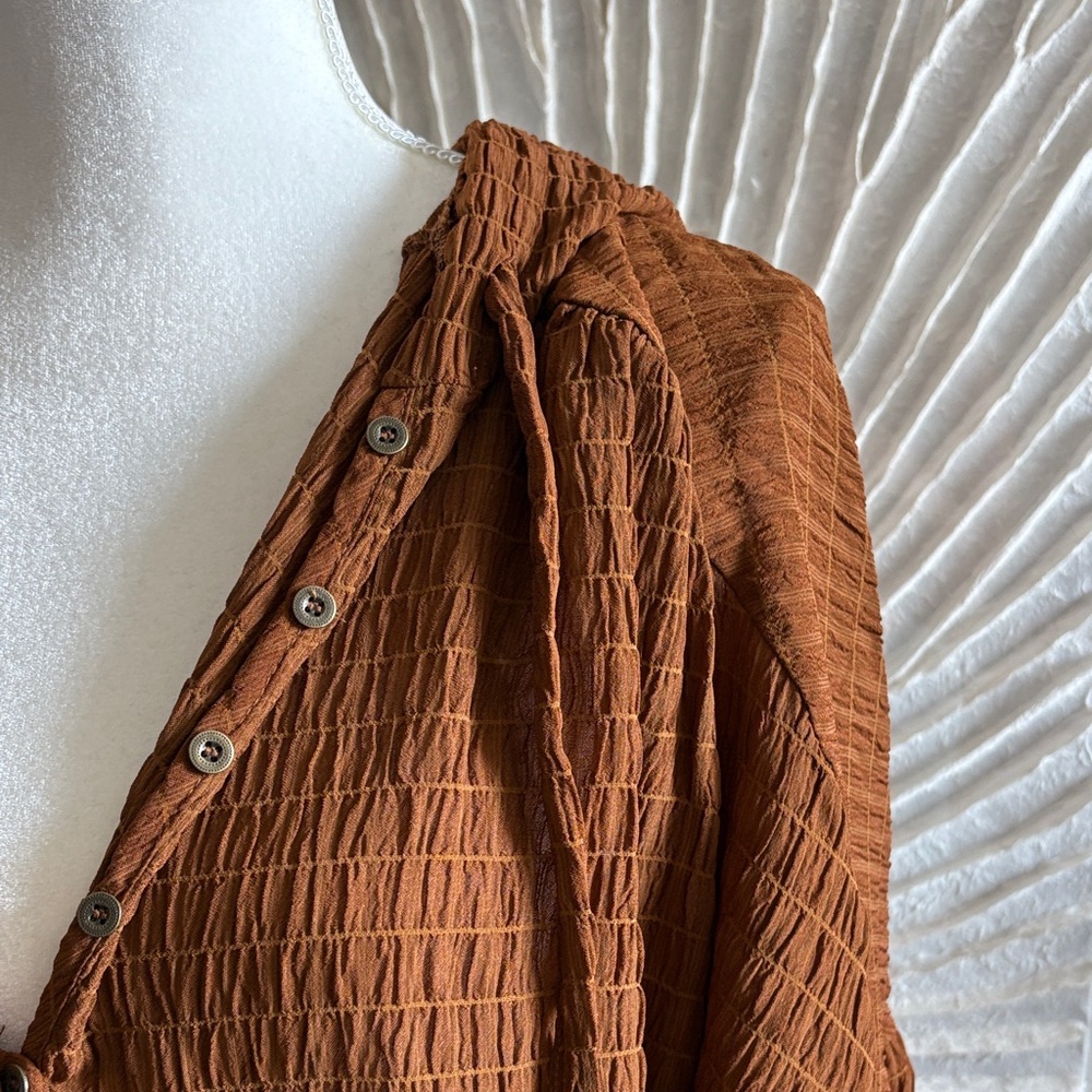 Cinnamon Smocked Button Up Hoodie Top - Picture 5 of 12
